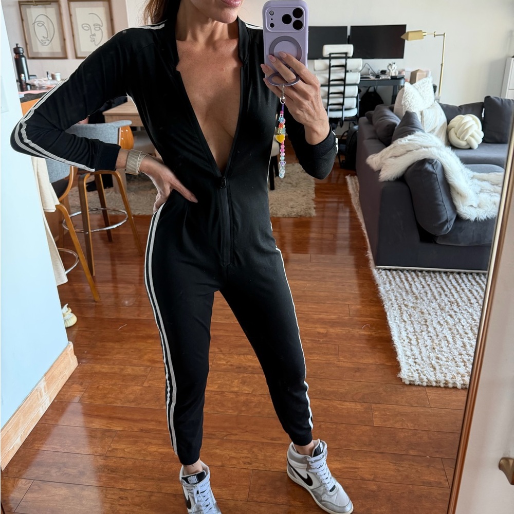 Black Jumpsuit with White Stripes